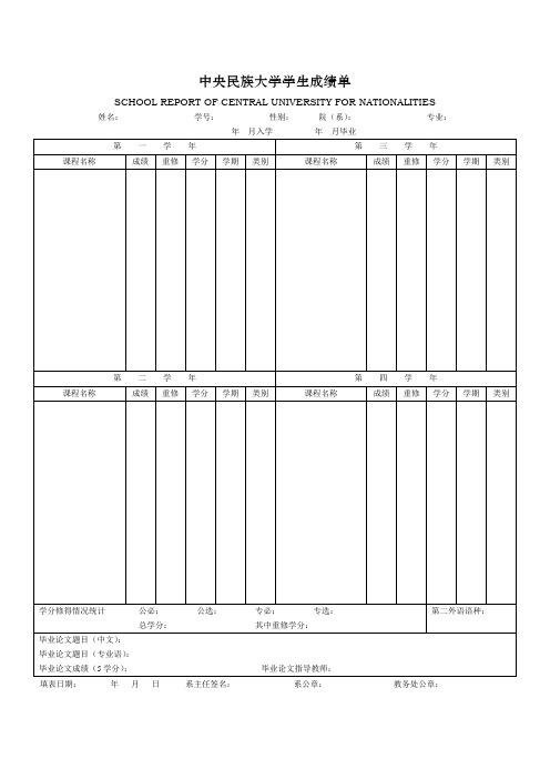 中央民族大学 学生成绩单