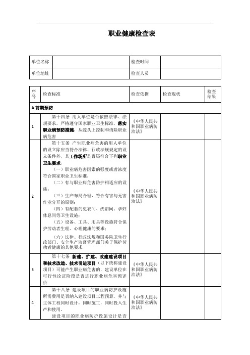 职业健康检查表