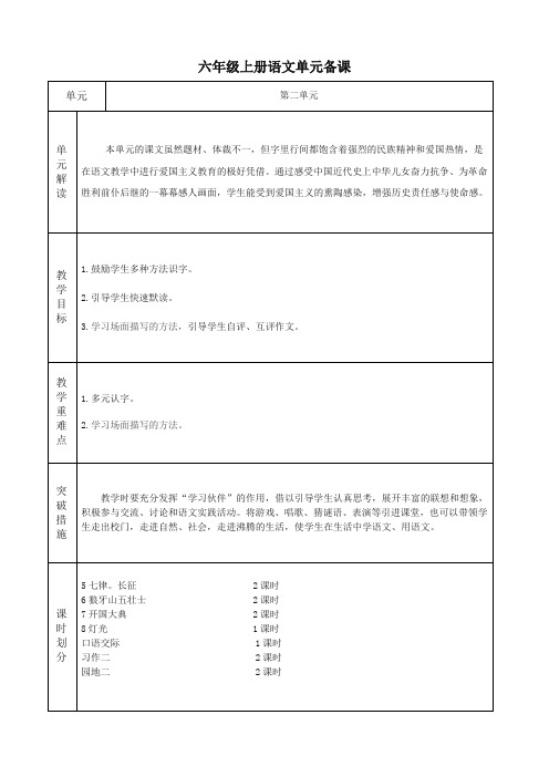 (部编)人教版六年级上册语文第二单元备课(包括园地)