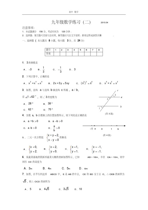 珍藏初三数学学业水平检测(2)2010.04(1)