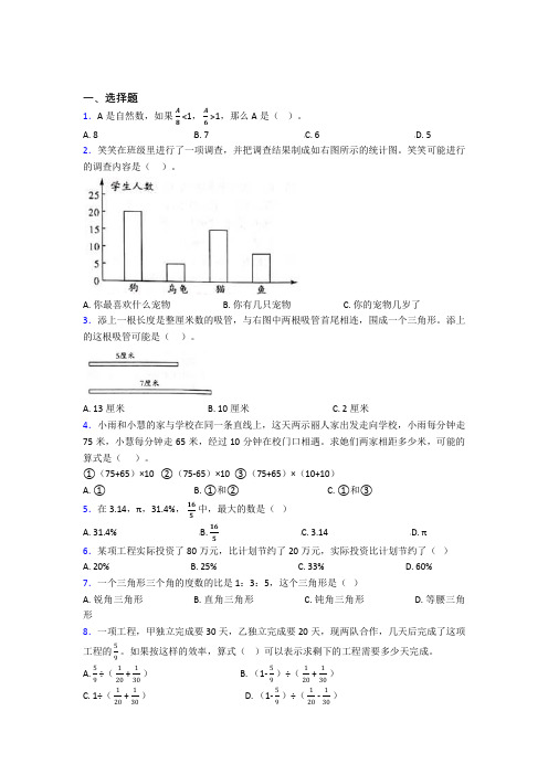 【精选试卷】上海上海外国语大学附属双语学校小升初数学单选题专项练习经典测试题(培优专题)