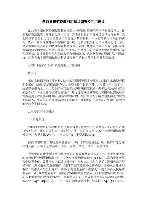 陕西省银矿资源利用现状调查及利用建议