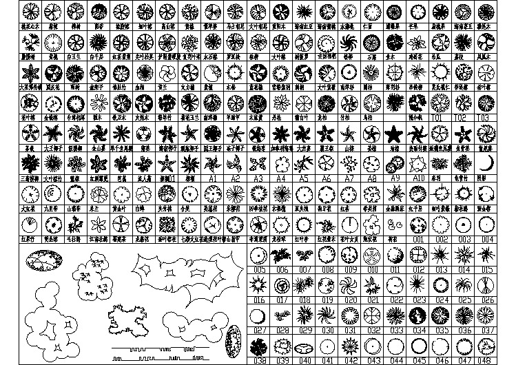 绿化设计中常用的上百种乔木灌木设计图例