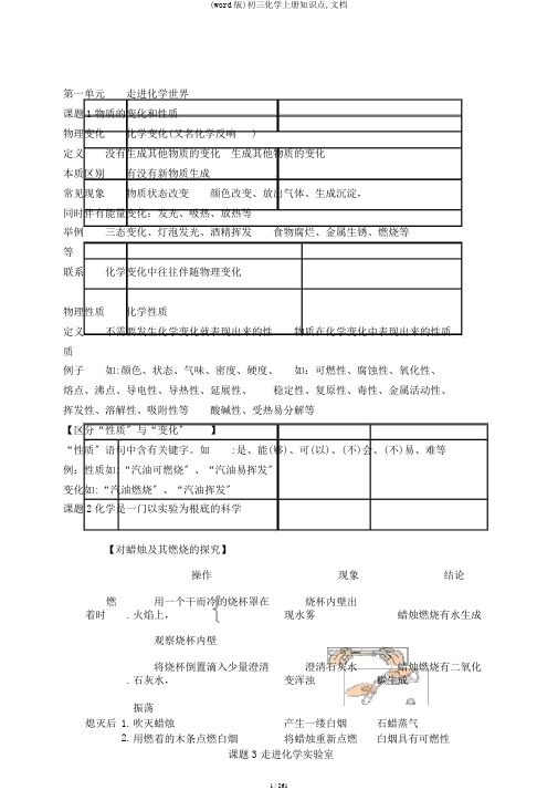 (word版)初三化学上册知识点,文档