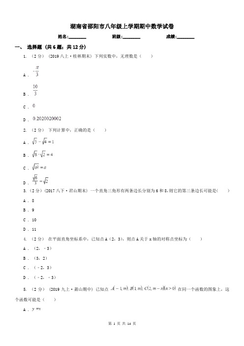 湖南省邵阳市八年级上学期期中数学试卷