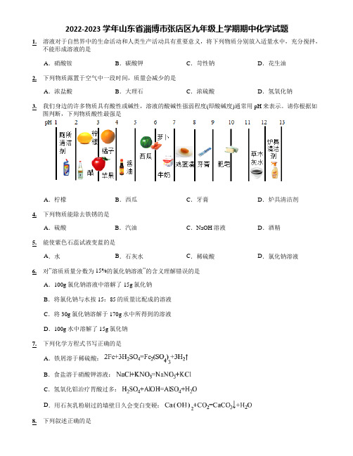 2022-2023学年山东省淄博市张店区九年级上学期期中化学试题