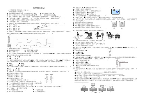 2014-2015学年度第二学期期末测试 物理