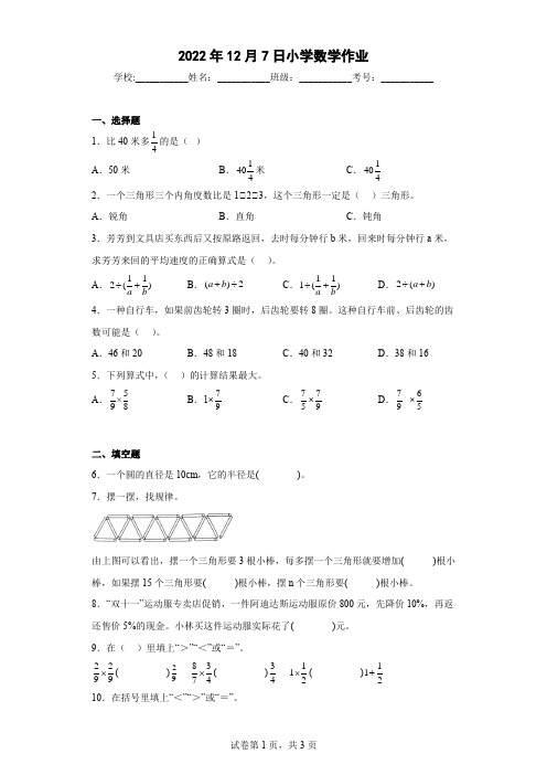 人教版小学数学六年级上册期末总复习试卷附答案解析