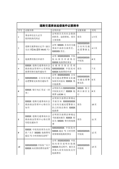 交通证据清单模板