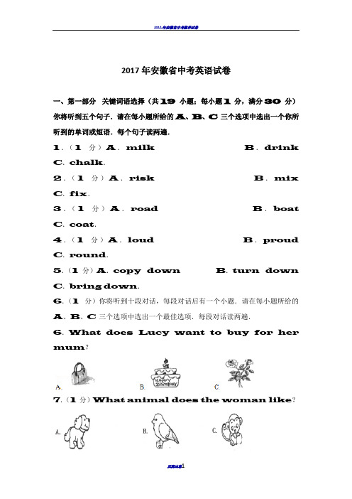 2017年安徽省中考英语试卷