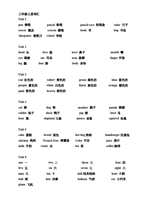 小学英语三到六年级所有词汇与句子