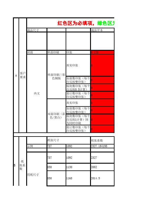 印刷报价公式表