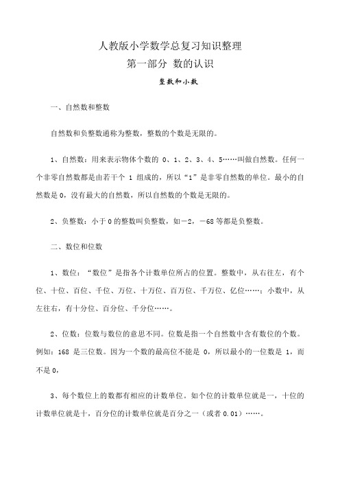 小学数学毕业总复习知识点