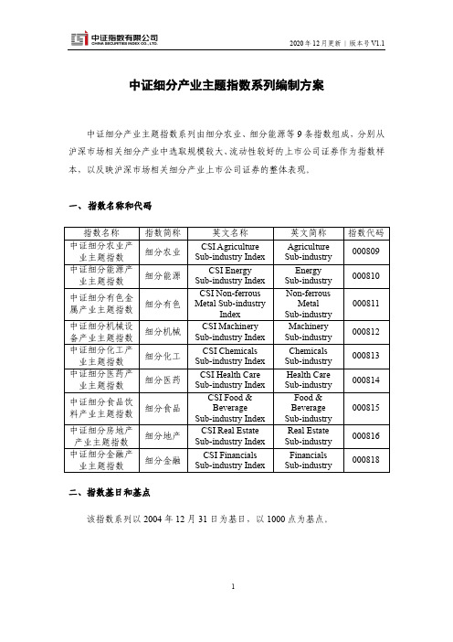 中证细分产业主题指数系列编制方案