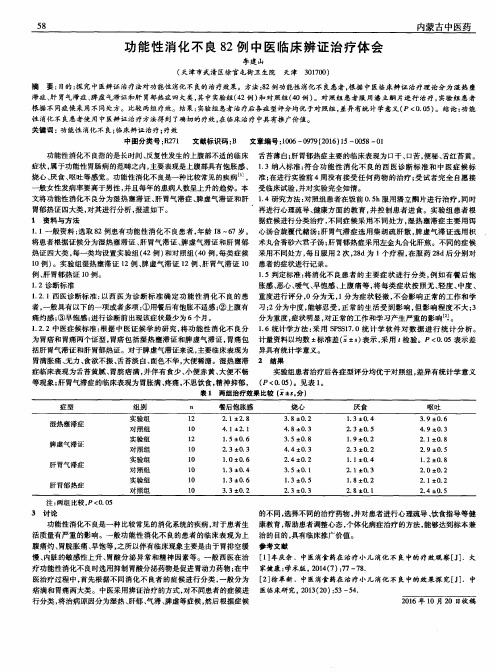 功能性消化不良82例中医临床辨证治疗体会