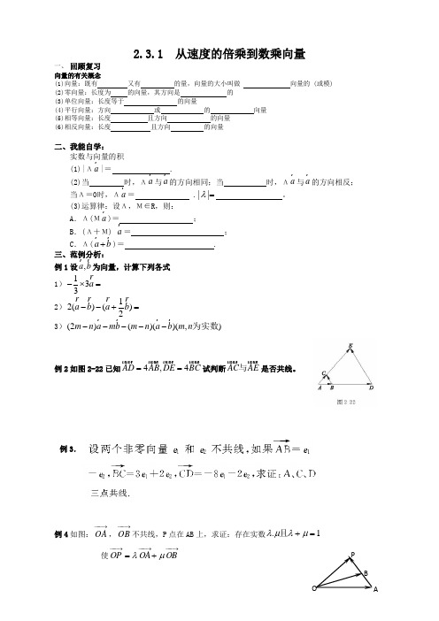 高中数学必修4北师大版2.3.1从速度的倍数到数乘向量教案