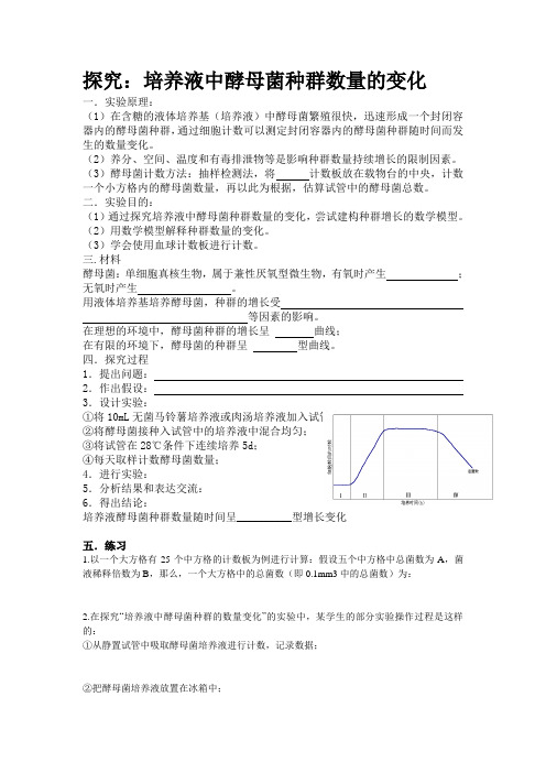 探究培养液中酵母菌数量的变化  学案