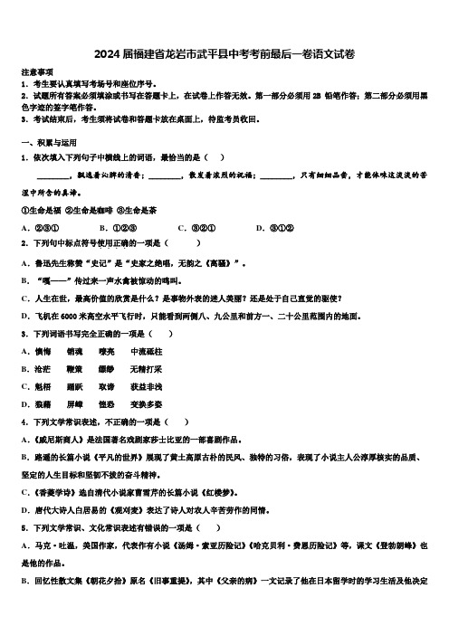 2024届福建省龙岩市武平县中考考前最后一卷语文试卷含解析