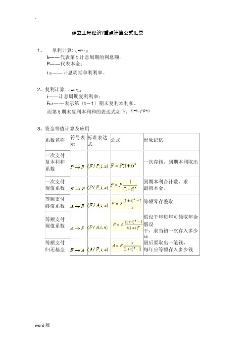 一建工程经济重点计算公式汇总