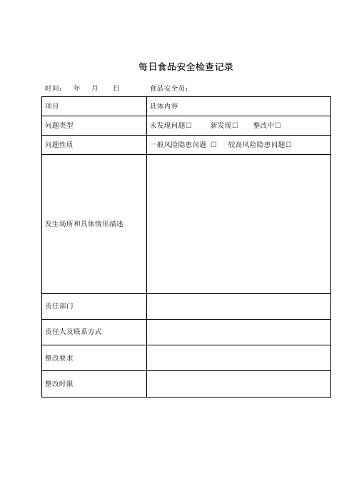 校园食品安全日管控、周排查、月调度记录表