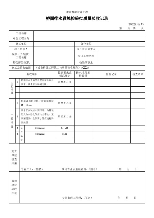 桥面排水设施检验批质量验收记录