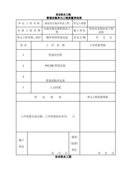 管道安装单元工程质量评定表