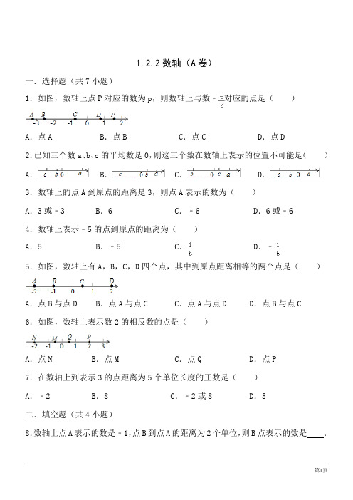 数学七年级上人教新课标1.2.2数轴同步训练A