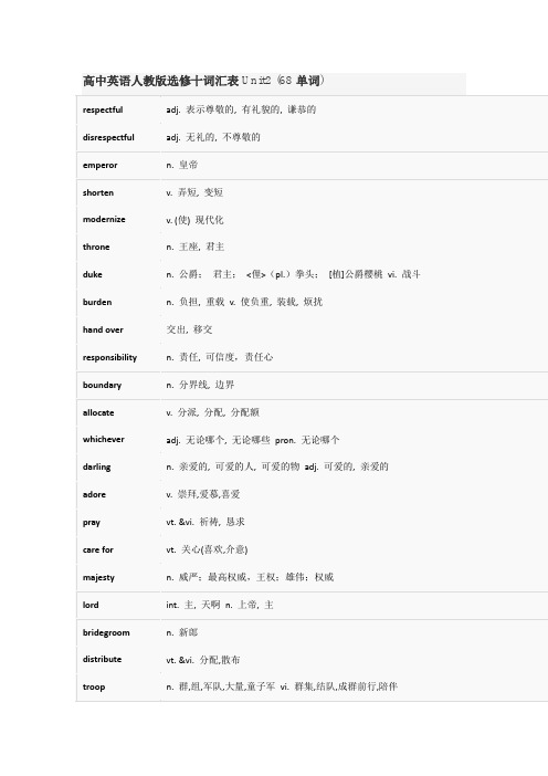 高中英语人教版选修十词汇表Unit2 (68 单词))