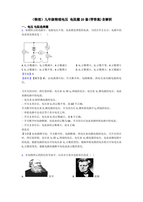 (物理)九年级物理电压 电阻题20套(带答案)含解析