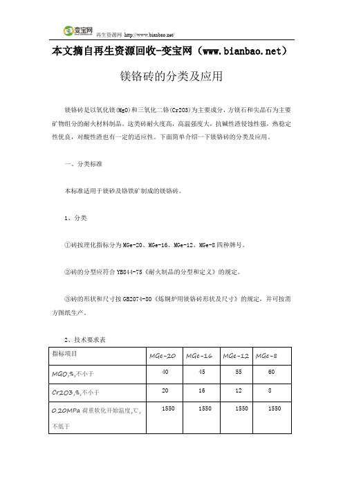 镁铬砖的分类及应用