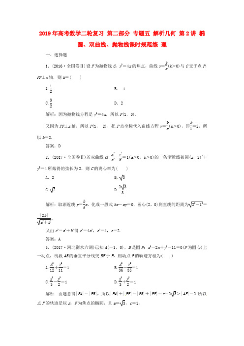 2019年高考数学二轮复习 第二部分 专题五 解析几何 第2讲 椭圆、双曲线、抛物线课时规范练 理