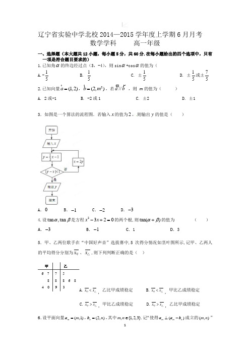 辽宁省实验中学分校2014-2015学年高一下学期阶段性测试(6月)数学试题word版 含答案