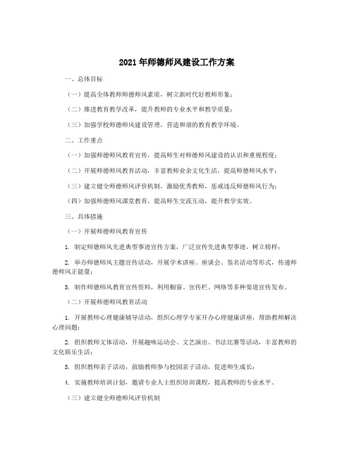 2021年师德师风建设工作方案