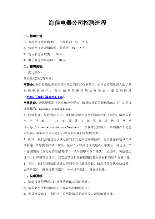海信电器招聘流程