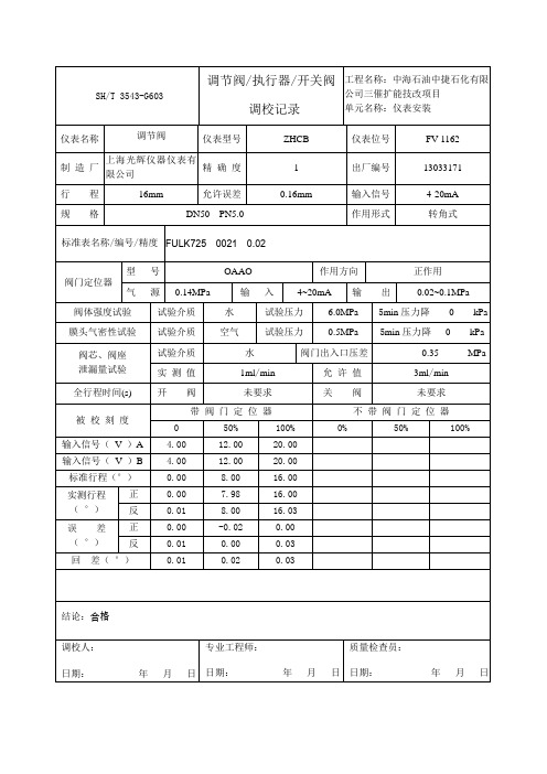 3543-G603调节阀校验记录要点