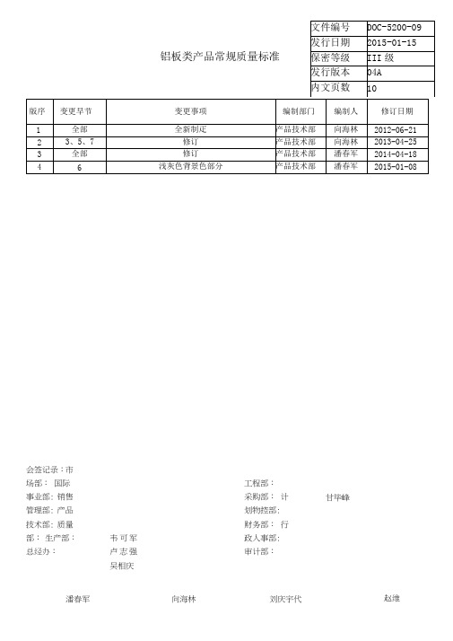 铝板类产品常规质量标准-04A版本