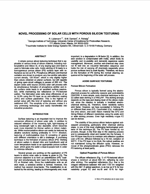 2000 novel processing of solar cells with porous silicon texuring