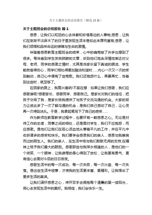 关于主题班会的总结报告（精选18篇）