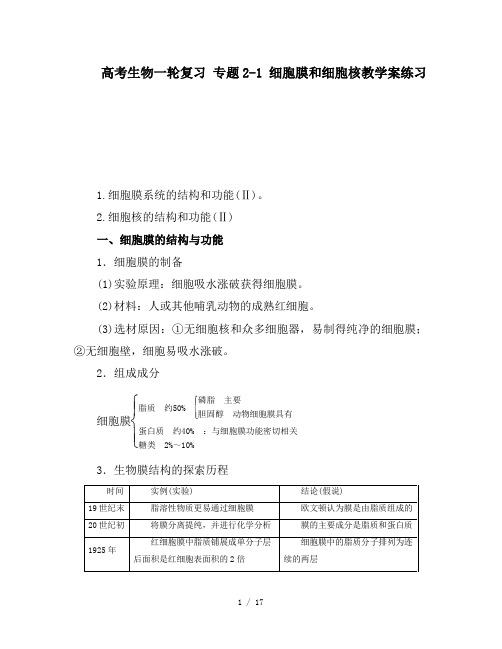 高考生物一轮复习 专题2-1 细胞膜和细胞核教学案练习