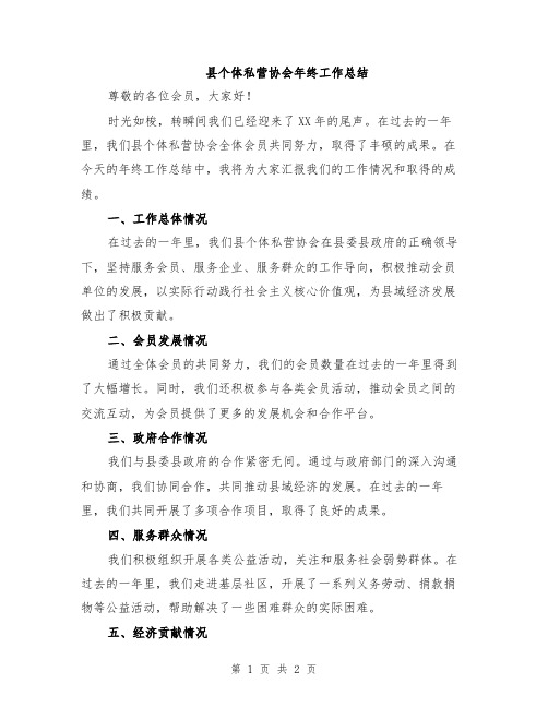 县个体私营协会年终工作总结