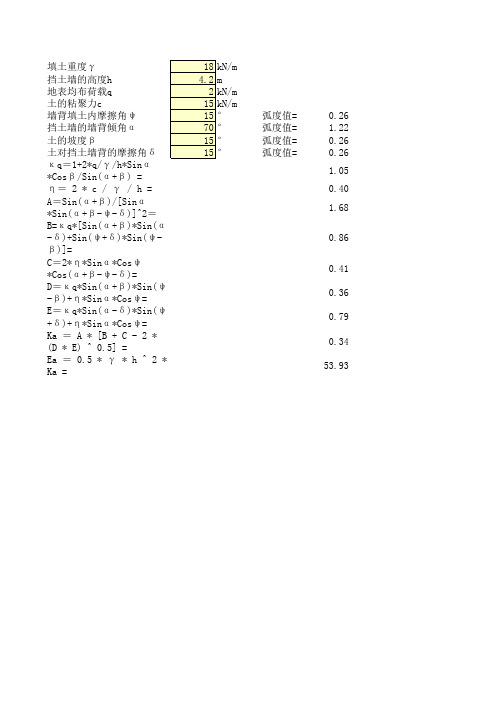 excel计算大全-房建-主动土压力计算(库仑、朗肯理论)