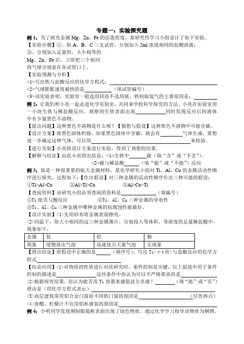 九年级化学专题复习一：科学探究