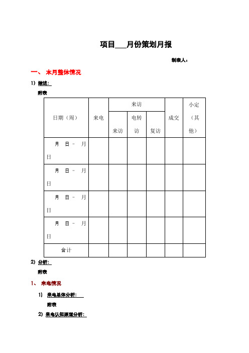 房地产策划月报表