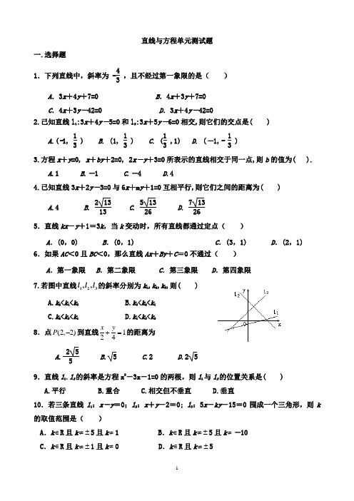 直线的方程试题