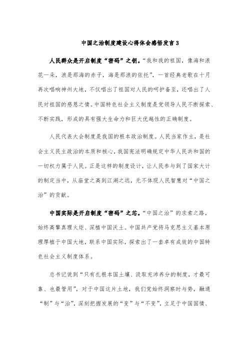 中国之治制度建设心得体会感悟发言3