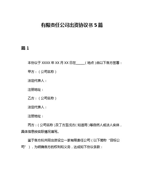 有限责任公司出资协议书5篇