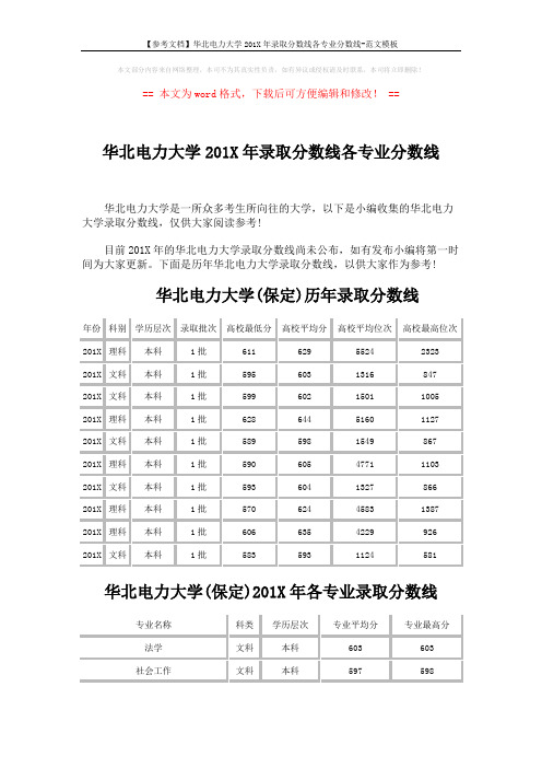 【参考文档】华北电力大学201X年录取分数线各专业分数线-范文模板 (4页)