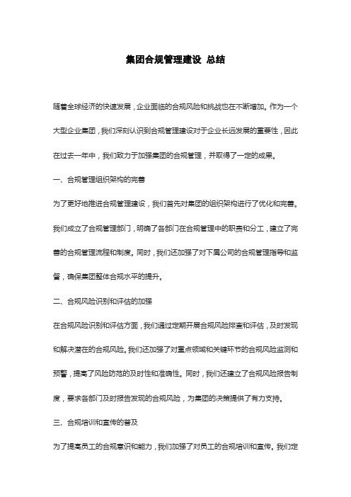 集团合规管理建设 总结