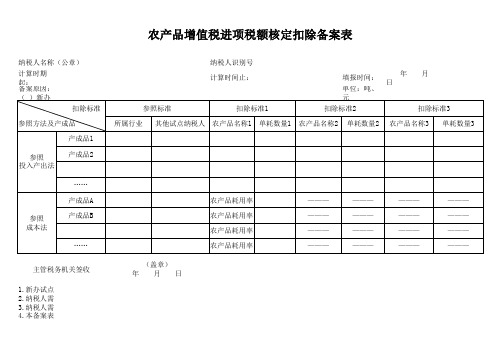 农产品增值税进项税额核定扣除备案表