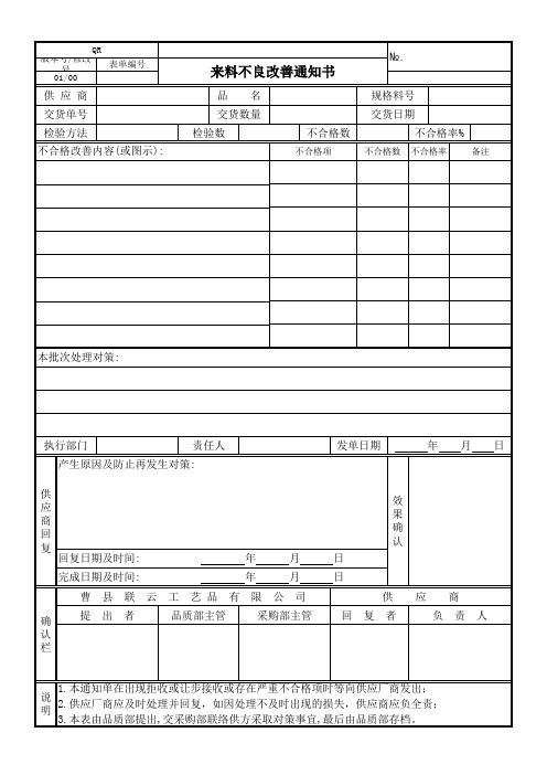 来料不良改善通知书